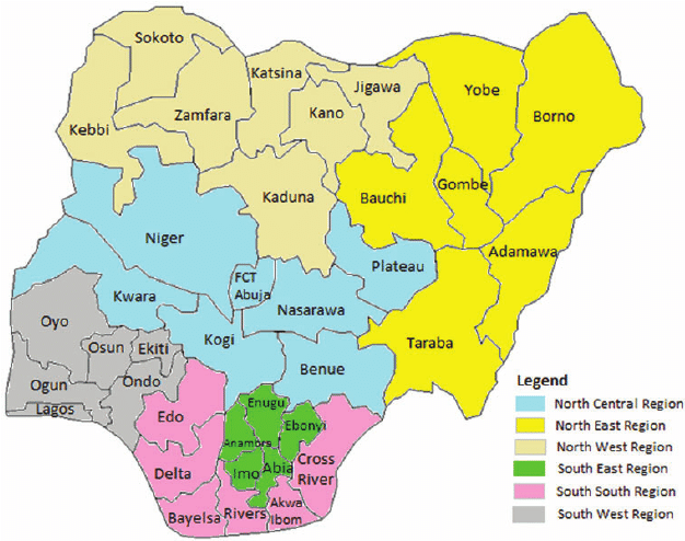 Map Of Nigeria Showing The 36 States And Federal Capital Territory FCT Abuja 